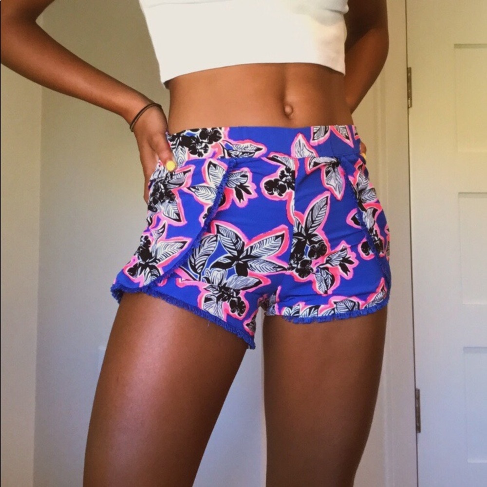 Hawaiian style neon pink and blue shorts